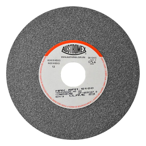 Rueda vitrificada gris,Espesor 1",Diámetro 6",Grano 60Acabado medio, barreno 1"