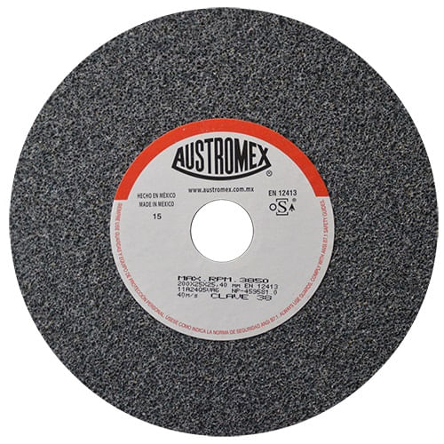 Rueda vitrificada gris,Espesor 1",Diámetro 8",Grano 24Acabado burdo, barreno 1"