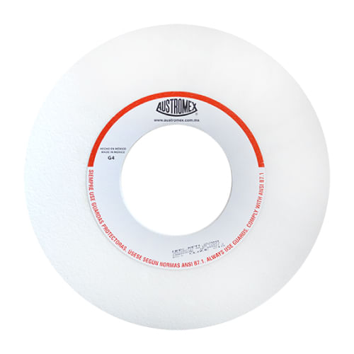 Rueda vitrificada blanca,Espesor 1",Diámetro 14",Grano 60Barreno 5", dureza K