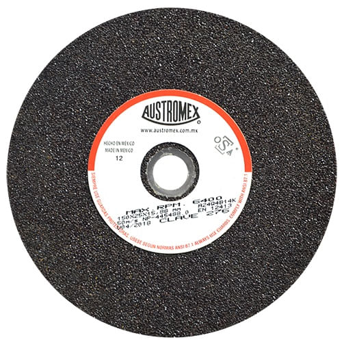 Rueda vitrificada negra,Espesor 1",Diámetro 6",Grano 24Barreno 2/8"
